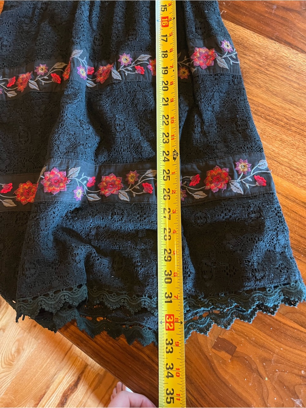 FLYING TOMATO - Boho Black Lace Mini Dress with Pink Floral Embroidery - Picture 5 of 10